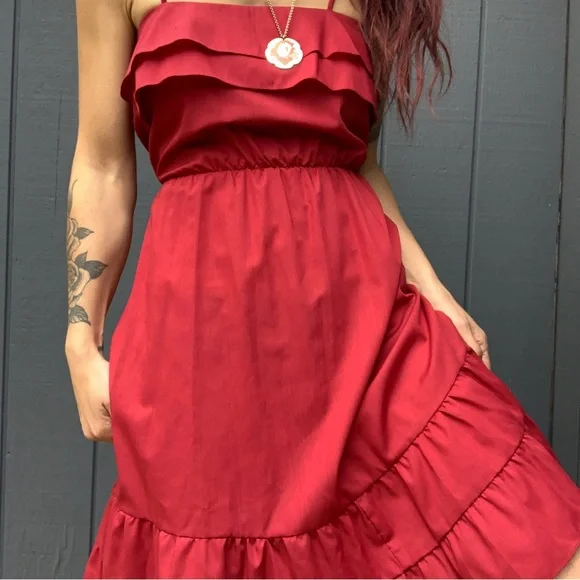 Vintage Entourage cranberry ruffle top dress Sz 11/12 - Picture 2 of 5